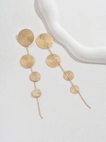 Tassel Round Disc Pattern Earrings In European And American Style - Yellow Gold - View 4
