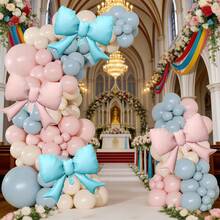 74个/139个/171个沙白色、蓝色、粉色蝴蝶结气球装饰，适用于生日派对、性别揭晓派对、婚礼派对、家庭聚会、周年纪念派对、情人节派对