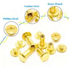 30 piezas Juego de remaches de tornillo Chicago de 7 tamaños, para manualidades de cuero DIY y encuadernación, 3 colores de remaches de tornillo (Oro) (M5 X 4, 5, 6, 8, 10, 12, 14) - Dorado - Ver 3