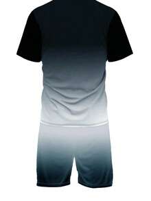 TAI TONG MIAO Men's Summer Gradient Print Round Neck Short Sleeve Casual T-Shirt And Drawstring Waist Shorts Set - 黑色 - 查看 2