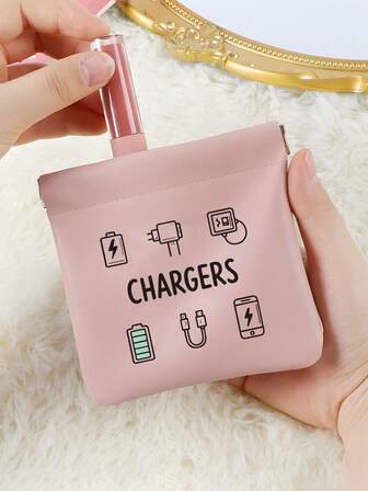 Bärbar laddare med tryck, förvaringsväska för hörlurskabel, högkvalitativ PU med automatisk snäppstängning, affärsreseväska, kosmetikaväska, förvaringsväska, läppstiftsväska, digital accessoarväska, sminkväska, lämplig för powerbanks, laddare, nycklar, smink, läppstift, datakablar och hörlurar, present till vänner och lärare och att ge släktingar och familj, perfekt för resor, helgdagar, mors dag-presenter, alla hjärtans dag-presenter