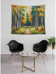 Birch Forest Autumn Wall Tapestry – Fall Tree Landscape Wall Hanging For Bedroom Dorm, Rustic Nature Art, Cozy Boho Home Decor Tapestries - Multicolor - View 6