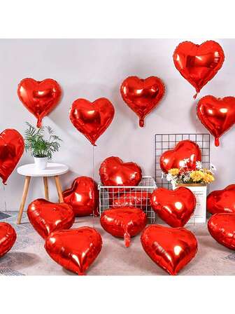 50个浪漫红色心形铝箔气球，10英寸心形气球，非常适合情人节、订婚、婚礼和新年庆祝活动，也适合家庭聚会、特殊场合和生日装饰。