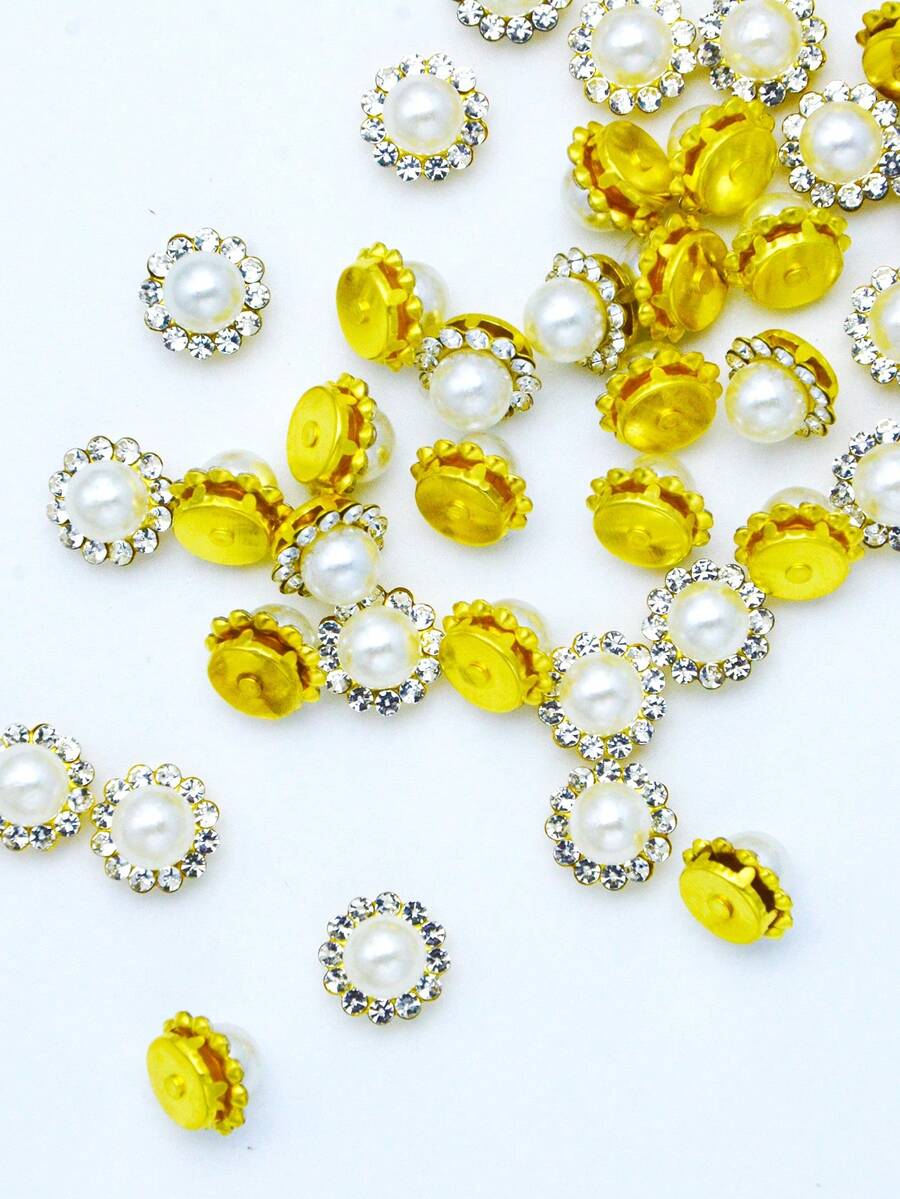 100pcs 10mm Sunflower Hole Round Pearl Buttons, Handmade Sewing Buttons For DIY Clothing, Bags, Hats Decoration - White 10mm - View 1