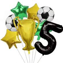 Trofeo de número negro y dorado de 32 pulgadas, trofeo de fútbol estrella verde de 18 pulgadas, conjunto de globos de papel de aluminio, decoraciones para fiesta de cumpleaños - Blanco y Negro - Ver 7