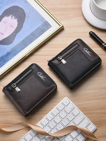 热门男士短款钱包，商务拉链钱包，大容量多卡位