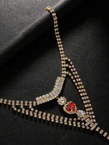 1pc Valentine's Day Red Heart Crystal Bikini Chain, Women's Party & Clubbing Lingerie Chain, Unique Women's Accessory, Nightclub Style Jewelry - Gold - View 2