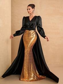 YISIKADO Đầm dạ hội đính sequin lấp lánh dành cho nữ, cổ chữ V sâu, tay dài, chất liệu satin sang trọng, thích hợp cho khách dự đám cưới, phù dâu, tiệc sinh nhật, tiệc chiêu đãi, tiệc tốt nghiệp, các buổi dạ hội, lễ kỷ niệm và các nghi lễ. - Nhiều màu - Xem 6