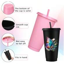 KAFUFU 25-Pack 24oz Pink Tumblers With Dust Caps - Reusable Drink Bottles & Party Cups For Coffee, Car Travel | Valentine's Day Gift Set, Includes Straws & Brushes, Bulk Orders Welcome (25, White) - 白色 - 查看 3