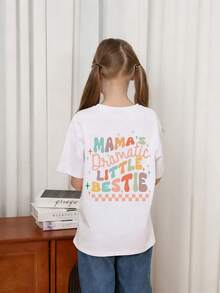 Tween Girls' Casual Graphic Print Crew Neck Short Sleeve T-Shirt Top, Summer - White - View 2