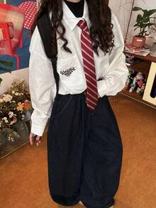 1条男女通用红色条纹领带，JK制服领带，学院风，时尚条纹围巾腰带，长款窄腰带，适合休闲、周末郊游、约会、校园、街拍等场合，时尚百搭的配饰，也可作为情人节装饰和礼物。 - 紅色 - 查看 3