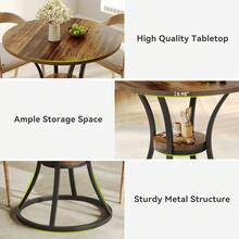 Tribesigns Round Dining Table For 2-4, 80cm Kitchen Dining Room Table With Storage & Metal Base, Small Wooden Circle Dinner Tables Space Saving Kitchen Tables For Living Room, Rustic Brown - Marrón - Ver 4