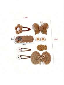 一套（8个）米色毛绒蝴蝶结、花朵、卡通兔子儿童发夹，可爱发饰