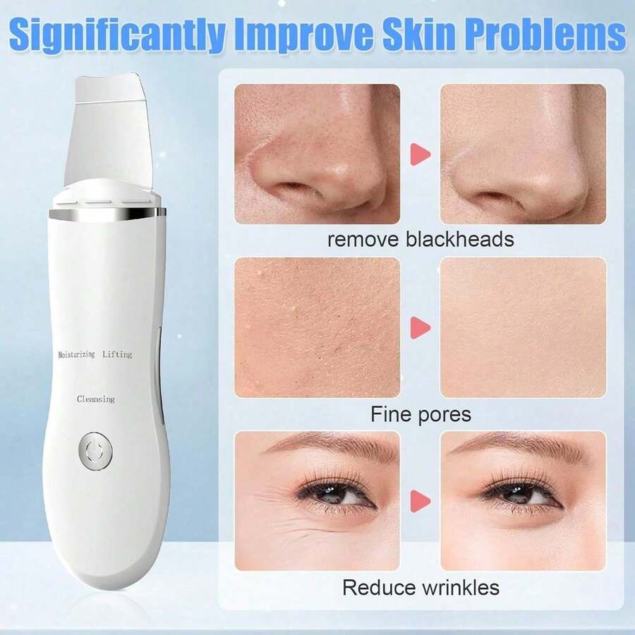 Face Scrubber, Skin Spatula, Facial Silicone Pore Cleaner | 3 Modes Wireless, Deep Cleansing & Exfoliating, Blackhead & Whitehead Remover | Lifts Tightens Skin, Reduces Fine Lines, Boosts Absorption For Skincare | Rechargeable, 2H Charge For 35+ Days Use, 500mAh Battery | Waterproof, Stainless Steel Spatula & Silicone Brush, Gentle For All Skin Types | At-Home Facial Tool, Auto-Off, Skin Care Gift For Women, White - 預設 - 查看 1
