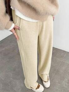 Women's V-Shaped Split Wide Leg Pants, Casual Versatile Straight Leg Trousers Suitable For Spring And Summer - Apricot - View 4