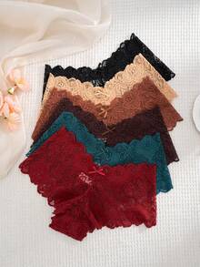 Slumbrini 6pcs/Pack Plus Size Women Sexy Lace Trim Bikini Panties - Multicolor - View 5