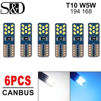 10PCS W5W LED T10 Led CANBUS No Error 168 194 LED Bulb Car Interior Dome Reading Light License Plate Signal Lamp 12V
