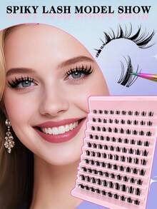 100pcs Cartoon Style False Eyelashes, D-Curl Flared, Fairy Lash Clusters, 8-16mm Mixed Cartoon Lash Clusters, Transparent Lash Stems, D-Curl, DIY Lash Extension, Natural Anime Lashes, Individual Lash Clusters, Ultra-Thin Invisible Lash Stems, Create Cartoon Lash Makeup Effect. - Black - View 8