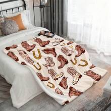 Retro Western Cowboy Theme, Cowboy Boots, Cowboy Hats, Cacti, Feather Design Patterns, Modern Home Style,Super Soft Flannel Printed  Blanket,As Birthday Gifts, Family, Wedding, Souvenir Blankets, Polyester Blankets Suitable For All Seasons, Washable, Machine Washable, Lightweight, Breathable, Comfortable, Warm, Unique, 280gsm For Him, Her Personalized Ideal Gifts For Her, Him, Family, Boyfriend, Girlfriend, Father, Family, Mother, Lover, Daughter, Son, Grandfather, Grandmother, Teacher,Doctor, Nurse,Friend, Classmate, Pet.Perfect Nap, Camping, Travel, Home, Daily Life, Office Decoration, Birthday, Anniversary, Valentine's Day, Thanksgiving, Graduation Season,Christmas, Halloween, Mother's Day, Father's Day, Wedding, New Year Gifts ,Sofa,Bed,Car,Bedroom,Living Room,Office,  Outdoor Camping, Beach,Wall Decoration - 多色33 - 查看 5