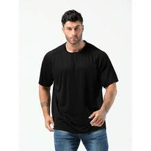 Plus Size Men's Breathable Quick-Dry Sports T-Shirt - Black - View 11