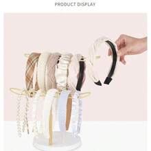 Organizator rotund metalic cu 2 niveluri, 1 bucată, pentru cravate de păr și bijuterii, suport de depozitare pentru birou pictat cu închidere unică, suport de afișare pentru colier și brățări pentru femei, cadou elegant pentru decorul camerei