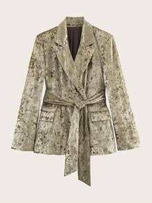 Velvet Printed Waist Belt Suit, Suitable For Spring And Autumn - Olive Green - View 1