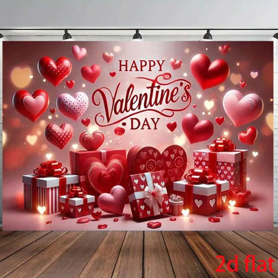 1pc Extra Large Romantic Red Rose Valentine's Day Background Banner With "Happy Valentine's Day" Text - Elegant Rose & Heart Balloon Wall Decor, Suitable For Photo Booth Backdrop, Birthday, Anniversary Party Decoration - Indoor - Multicolor - View 1