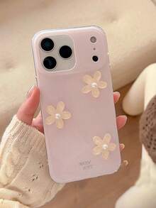 Cute 3D Flower Floral Pink Stripe Letter Label Soft Phone Case Compatible With IPhone 17 Pro Max 17 Pro 16 Pro Max 17 Air 14 Pro 13 12 Pro 15 Plus 11 13 Sweet Back Cover - Pink Stripes - View 3