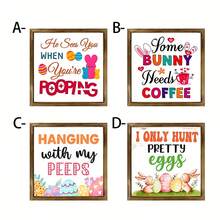 Easter Egg Rabbit Wooden Sign, Fun Desktop Decoration, Festive Kitchen Decor, Home Living Room Ornament, Creative Office Desk Slogan Decoration, Decorative Signs And Plaques - Wood Panel Painting - View 1