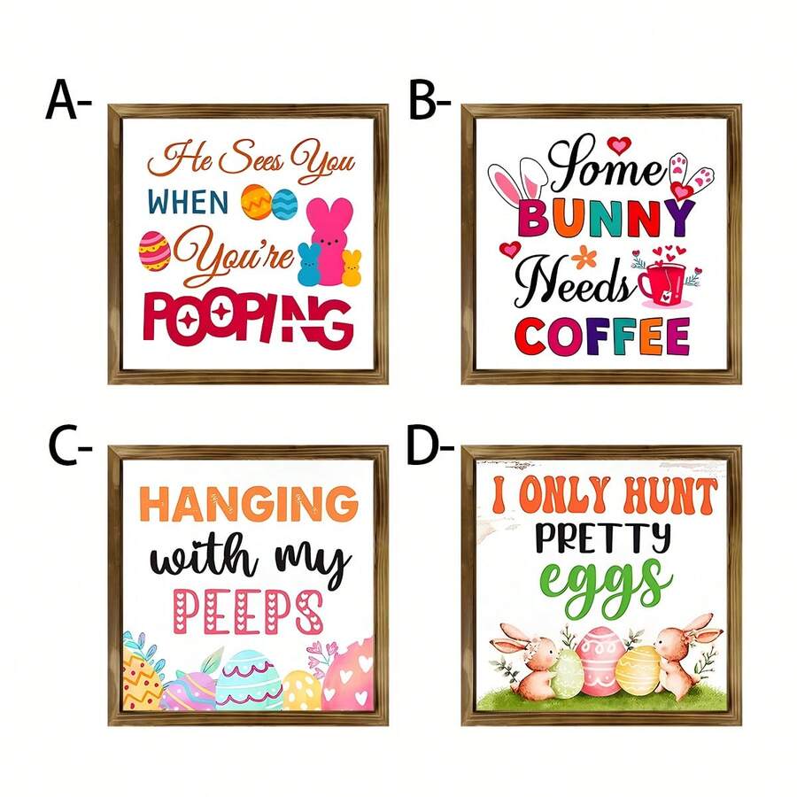 Easter Egg Rabbit Wooden Sign, Fun Desktop Decoration, Festive Kitchen Decor, Home Living Room Ornament, Creative Office Desk Slogan Decoration, Decorative Signs And Plaques - Wood Panel Painting - View 1