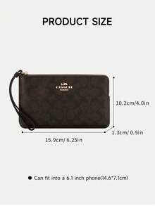 Coach Ví nữ Corner Zip 16, ví da PVC chống RFID, ví cầm tay có khóa kéo quanh eo, ví du lịch dài cho nữ. - nâu sẫm - Xem 5