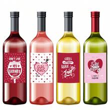 10pcs Happy Galentine & Valentine's Day Wine Bottle Labels Stickers, Romantic Heart Pattern Wine & Champagne Bottle Labels For Valentines Galentines Anniversary Party Decorations - Multicolor - View 5