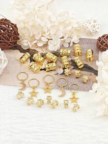 25 piezas Accesorios de joyería para el cabello con estilo sencillo de estrellas, luna y flor de ciruelo para mujeres y niñas (festivales musicales/vacaciones), pinzas de garra, pasadores de cabello, hebillas de cabello - Dorado - Ver 5