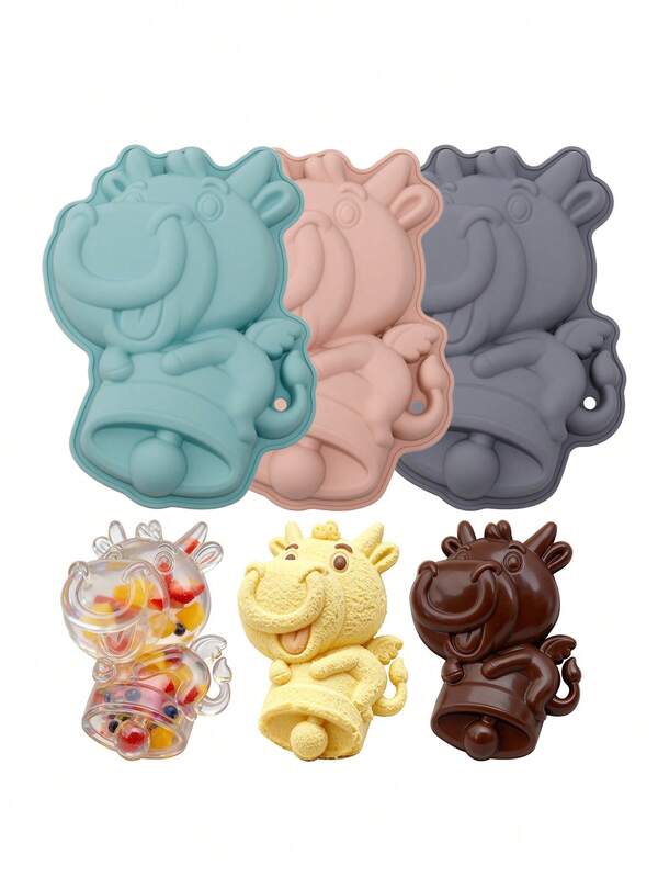 1 pieza Molde de silicona con forma de vaca para pasteles, herramienta de hornear, molde de pastel con forma de vaca de dibujos animados, molde para pasteles, molde para mousse, utensilios de cocina para hornear, molde para mousse de chocolate, gelatina y cera