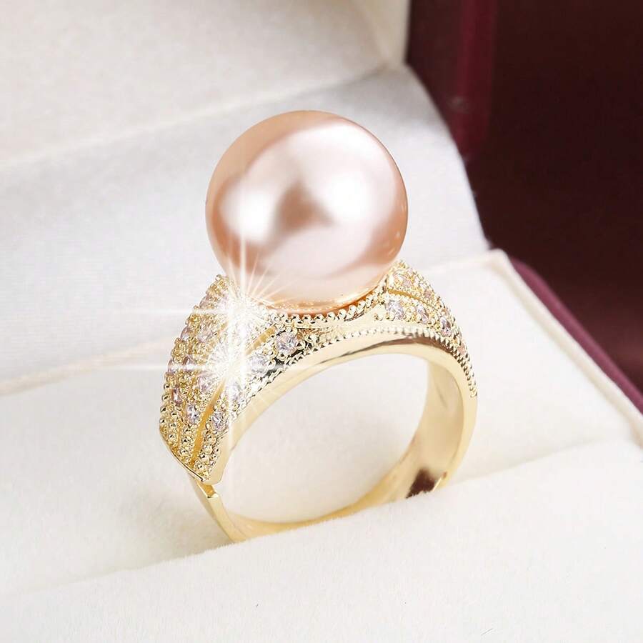 1pc Fashion Wide Band Design Cubic Zirconia Adjustable Ring For Women - Multicolor - View 1