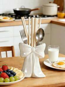 1 pieza Lindo soporte de utensilios de cocina en forma de lazo de resina, organizador de utensilios de cocina de moda, puede almacenar cucharas, palillos, batidores y herramientas de cocina, almacenamiento decorativo moderno para encimera, una opción ideal para los elementos esenciales de la cocina del hogar - Multicolor - Ver 8