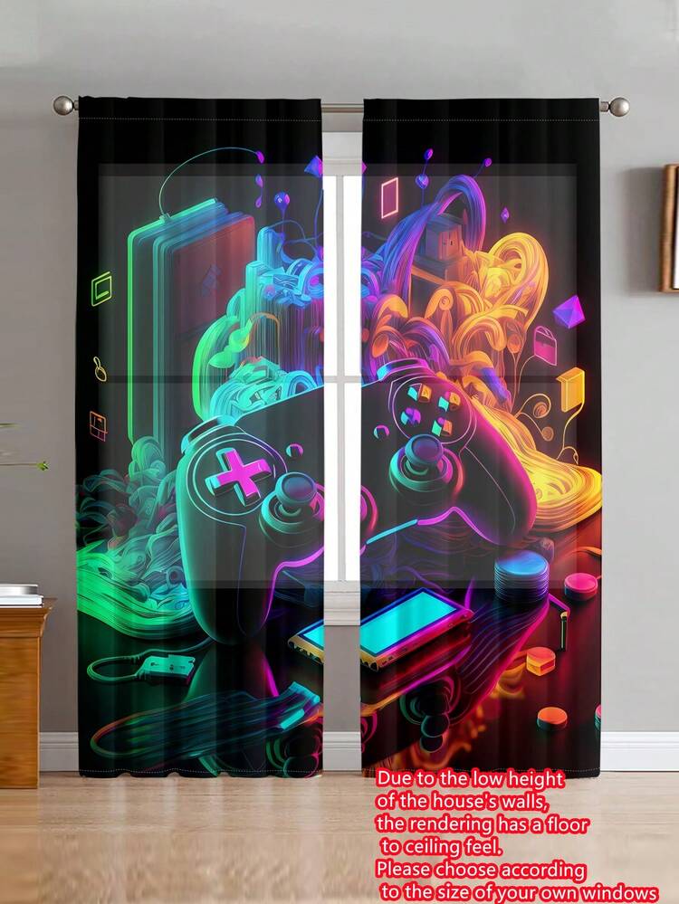 1 Set (2 Pieces) Digital Printed Rod Pocket Semi-Sheer Curtains, Home Furnishing Decor For Living Room - Purple - View 16