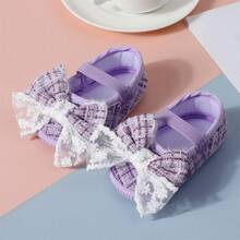Baby Girls Princess Flats Shoes Bow Decor Soft Non-Slip Bottom First Walking Shoes - Purple - View 1