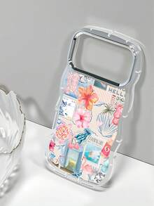 Tropical Ocean Collage Pattern, Fresh Vacation Style, Transparent Phone Case With Electroplated Ring, Phone Case For IPhone17 PRO MAX IPhone17 AIR /16/15/14/13/12/Pro Max/Pro/Plus, For Galaxy A54/A55/A56/A70/A71/A72/A73/A, Galaxy S26/S25/S24/S23/S22/S21. Wave-Shaped Design, Comfortable Grip, Everyday Reliable Protection. Great Gift Choice For Holidays, Perfect For Users Who Love Island Vibes And Summer Energy, Pink Flowers, Sea Turtles, Flamingos, And Seashells Combined, Creating A Romantic Coastal Atmosphere And Cheerful Mood. - 無色 - 查看 5