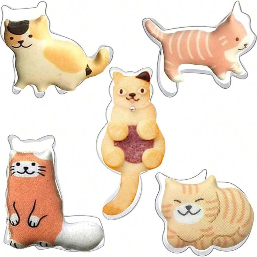 5pcs Stainless Steel Animal Cookie Cutters Set - Cat Themed Biscuit Molds For DIY Baking - Versatile Kitchen - Silver - View 1