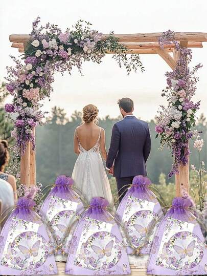 9-Piece Butterfly Wedding Gift Set, Including A Purple Mini Butterfly Mirror, Thank-You Card, And Organza Bag. Suitable For Wedding Favors, Shower Lines, Birthday Parties, Thank-You Gifts, Guest Gifts, And Bridal Showers.