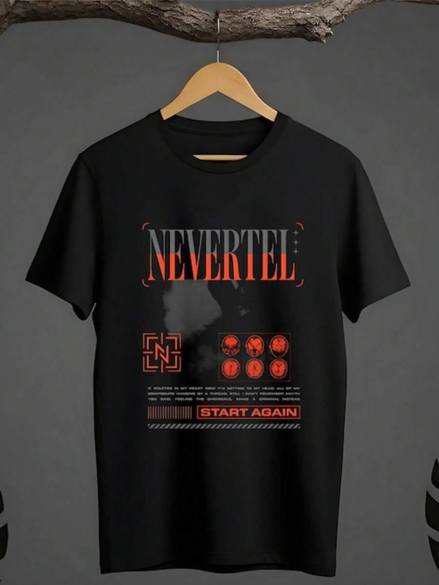 Nevertel Band T-Shirt – Start Again Graphic, Black Cotton Unisex Tee - 黑色 - 查看 1