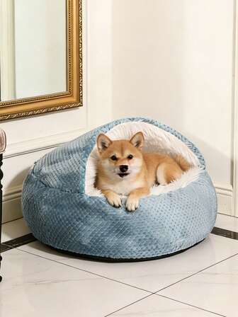 1个半包覆式毛绒宠物窝，温暖舒适，适合室内小型/中型宠物，猫狗适用