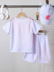 2pcs/Set Kids Short Sleeve T-Shirt Top And Shorts Bottom, Lightweight Summer Casual Everyday Outfit, Suitable For Boys And Girls Aged 4-12, Outdoor, Running, Sports - Multicolor - View 2