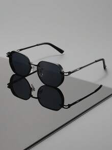 Unisex Asymmetrical Geometric Frame Glasses, Hollow Geometric Arm Design, Suitable For Outdoor Travel And Photography Styling