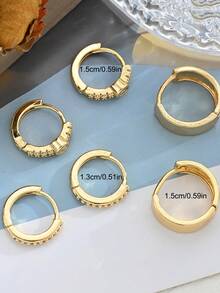 6pcs Elegant Copper Zirconia Hoop Earrings Set For Women, Simple Fashion Earrings Suitable For Vacation, Date, Daily, Party, Gift For Girlfriend, Friend, Valentine's Day, Wedding