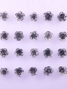 20pcs Gothic 3D Nail Charms - Jelly Black Rose & Silver Metal Thorns Vines - Y2K Acubi Punk Grunge Aesthetic DIY Manicure Parts For Halloween & Cool Girl Style Nails - Dusty Purple - View 3
