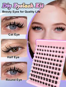 100pcs Cartoon Style False Eyelashes, D-Curl Flared, Fairy Lash Clusters, 8-16mm Mixed Cartoon Lash Clusters, Transparent Lash Stems, D-Curl, DIY Lash Extension, Natural Anime Lashes, Individual Lash Clusters, Ultra-Thin Invisible Lash Stems, Create Cartoon Lash Makeup Effect. - Black - View 2
