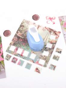1pc Vintage Square Stamp Pattern Embossing Mold, Pink/Blue, 3.14*1.85 Inches, Multipurpose Craft Hole Punch - Square Paper Hole Punch Embosser, DIY Gift Decoration Making Tool - Multicolor - View 9