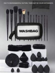 NEFOUME 35件套化妆套装，包含防水洗漱包+8个化妆海绵（8个水滴形/圆形/锥形），1对防溅腕带+蝴蝶结发箍，13支化妆刷及天鹅绒收纳袋